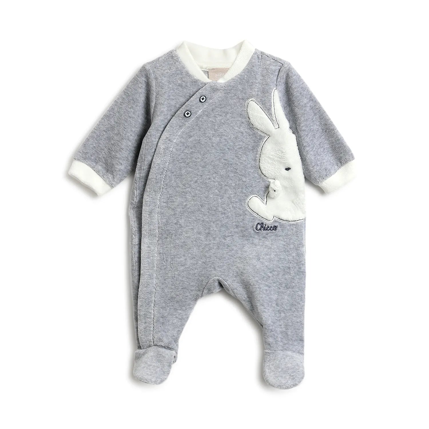 Boys Grey Embroidered Front Opening Babysuit