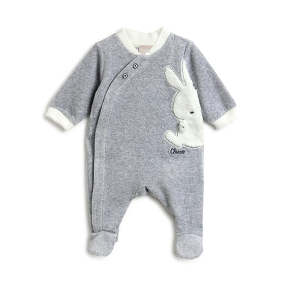 Boys Grey Embroidered Front Opening Babysuit