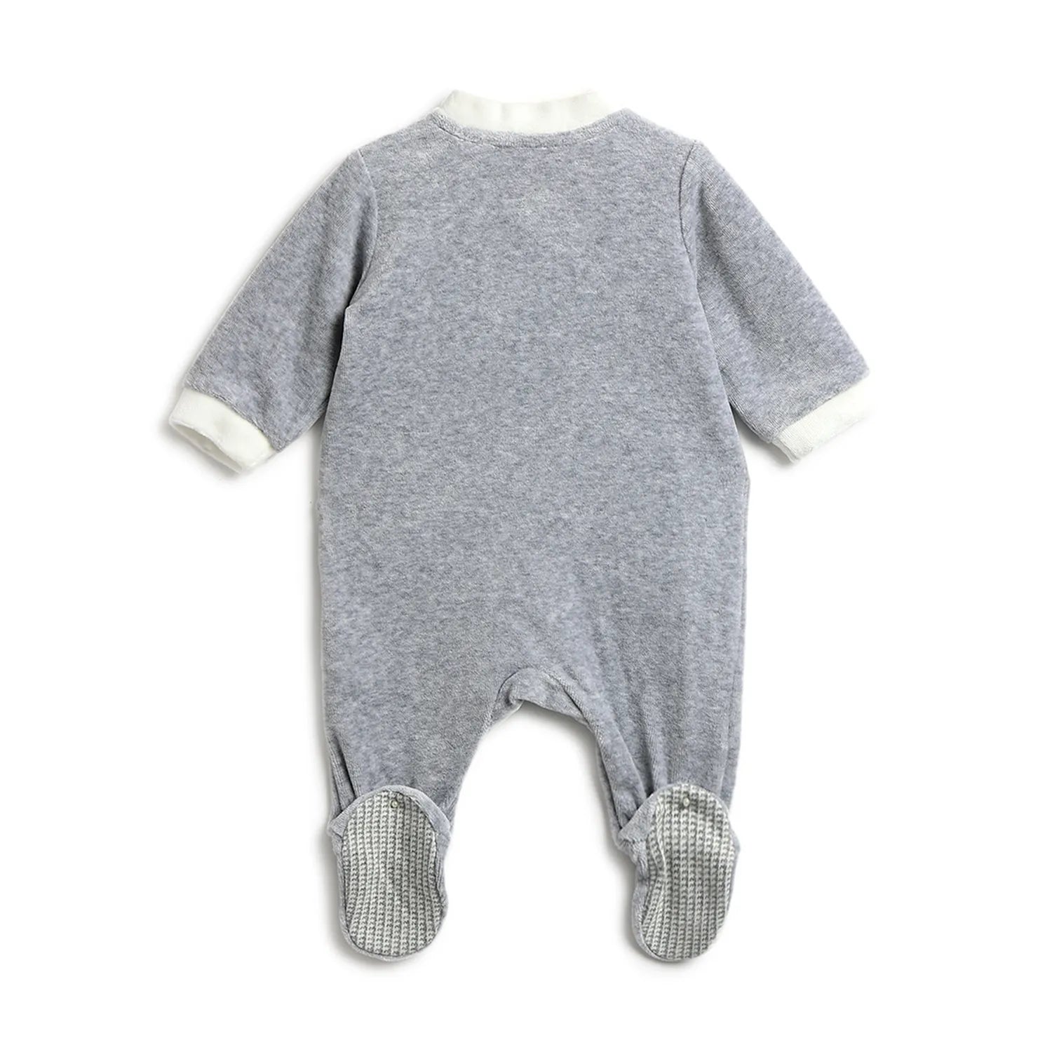 Boys Grey Embroidered Front Opening Babysuit