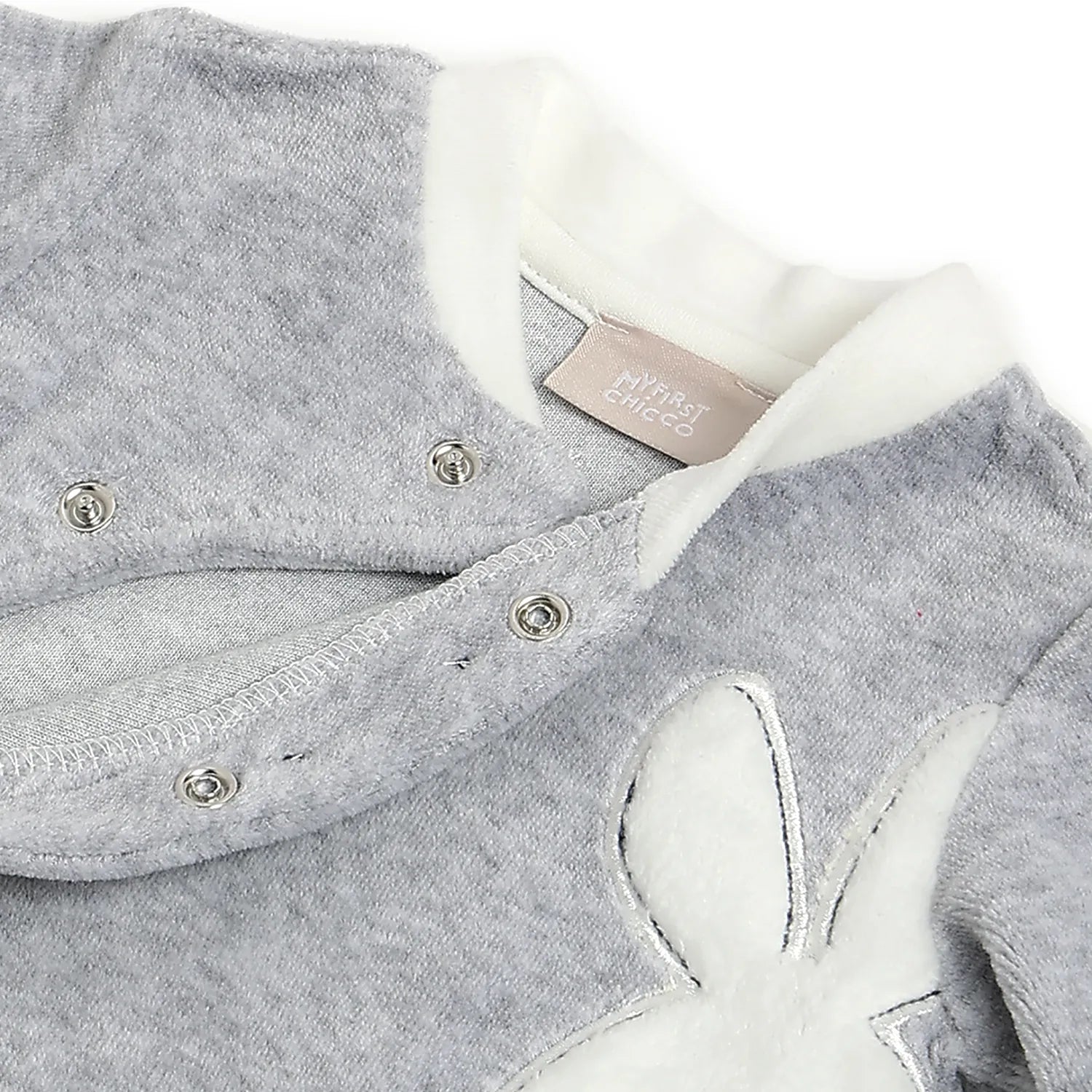 Boys Grey Embroidered Front Opening Babysuit