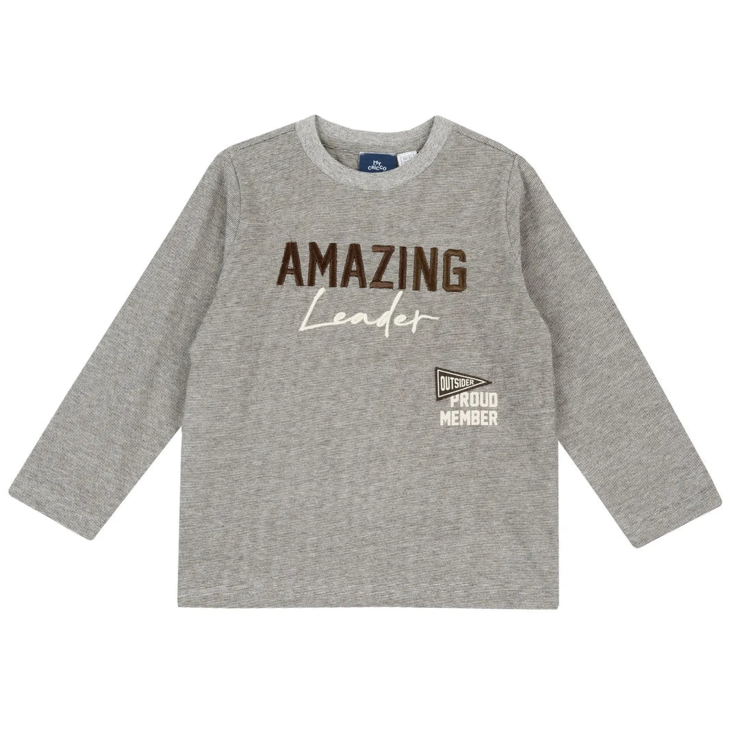 Boys Grey Embroidered Long Sleeve T-shirt