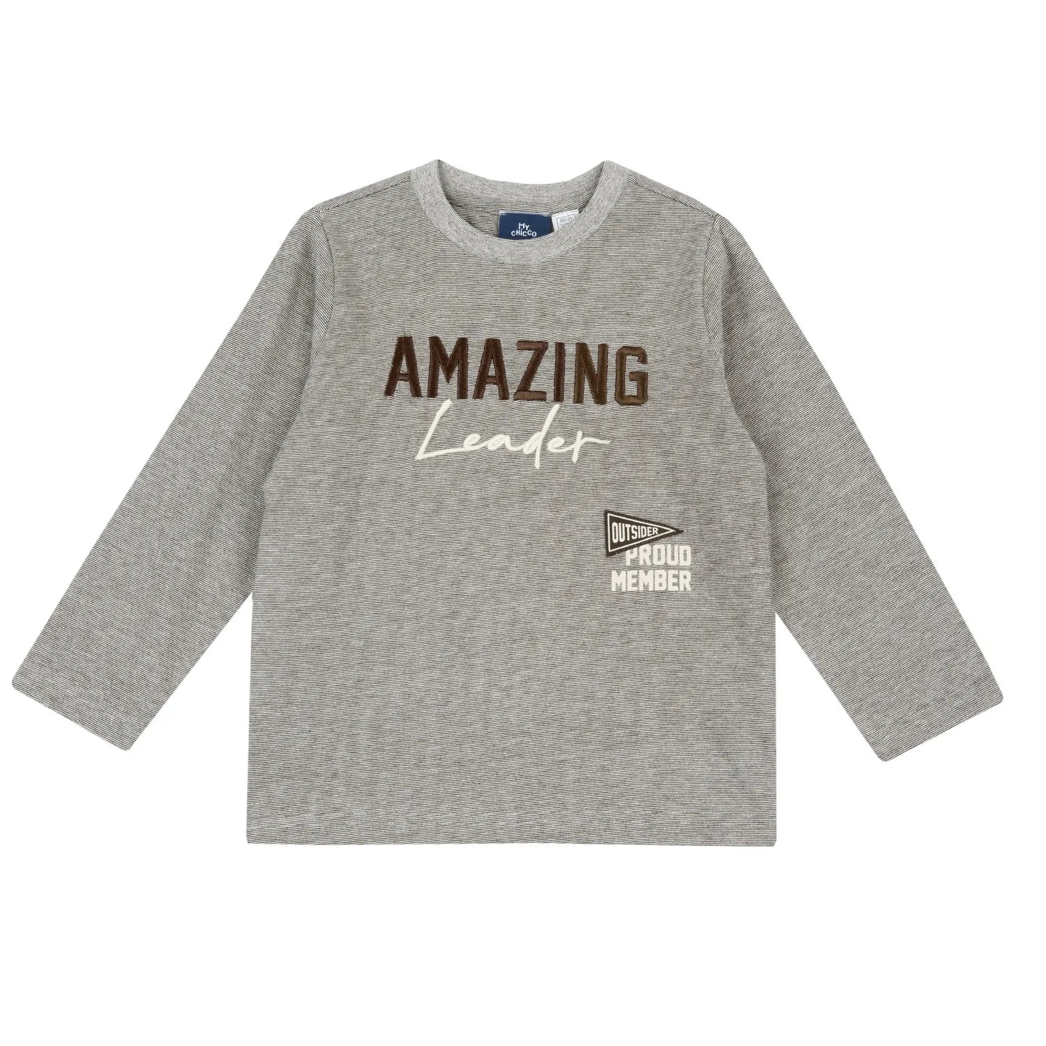 Boys Grey Embroidered Long Sleeve T-shirt