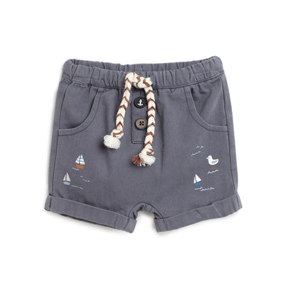 Boys Grey Printed Cotton Shorts