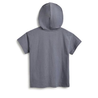 Boys Grey Printed Hooded T-shirt