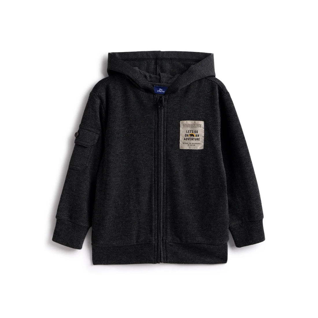 Boys Grey Solid Hooded Cardigan