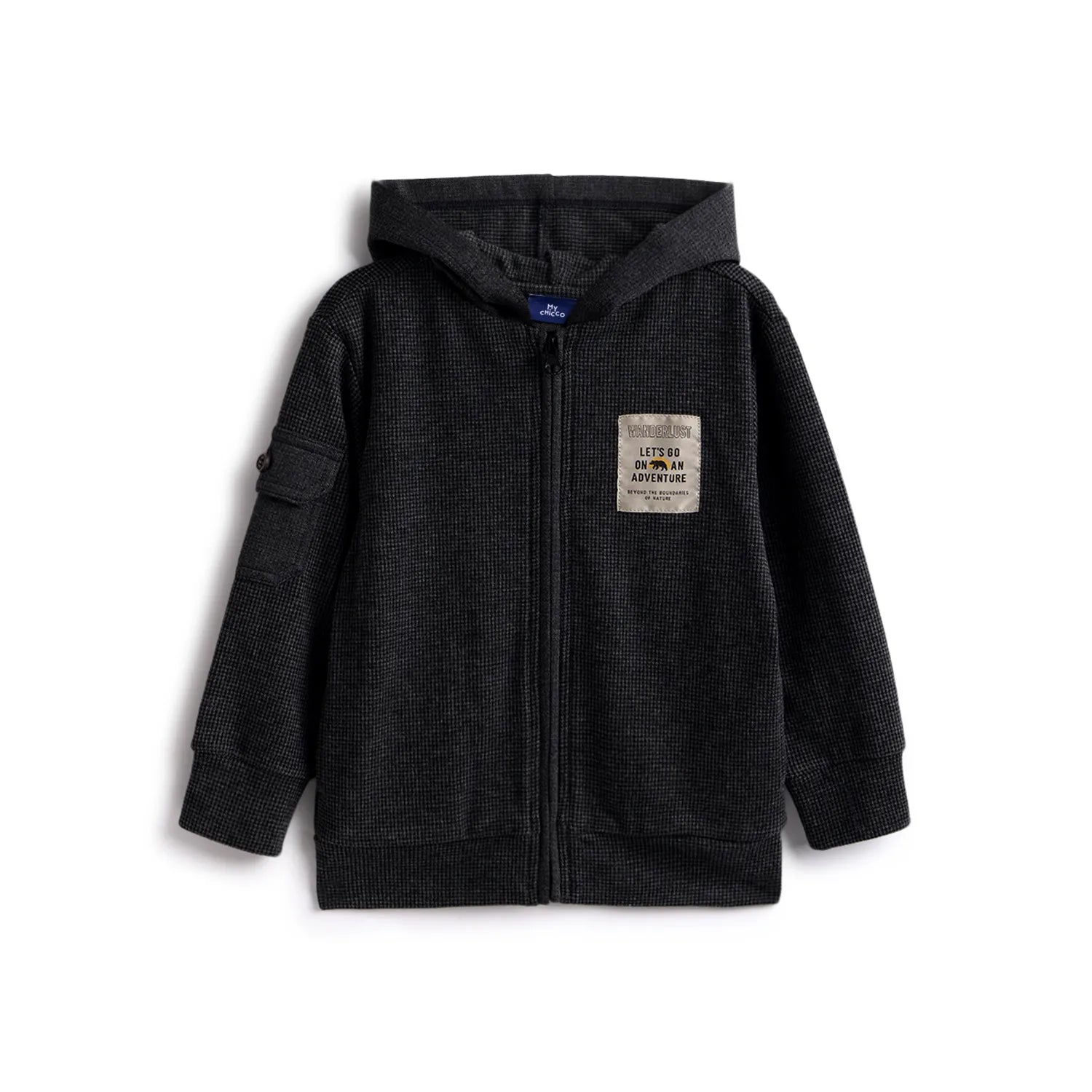 Boys Grey Solid Hooded Cardigan