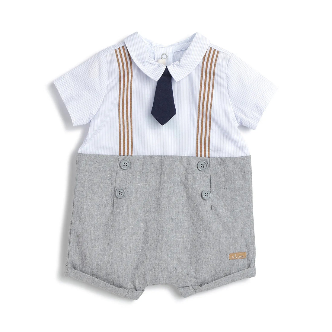 Boys Grey Solid Short Sleeve Romper