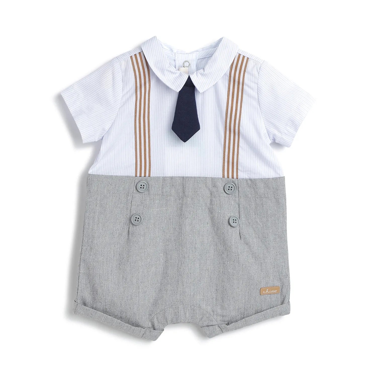 Boys Grey Solid Short Sleeve Romper