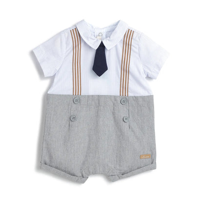 Boys Grey Solid Short Sleeve Romper