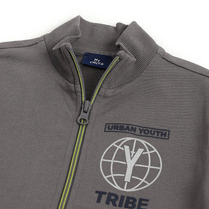 Boys Grey Typography Printed Cardigan