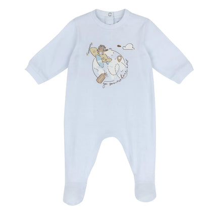 Boys Light Blue Animal Printed Back Opening Babysuit