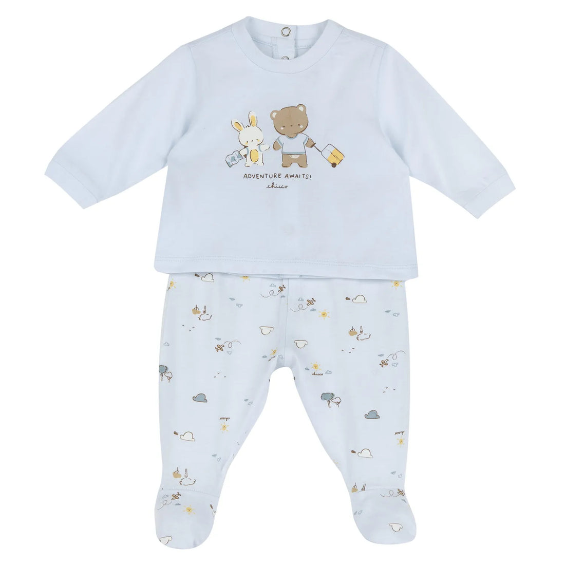 Boys Light Blue Animal Printed Smock with Leggings