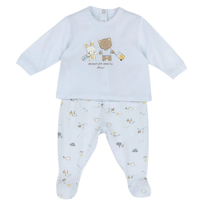 Boys Light Blue Animal Printed Smock with Leggings