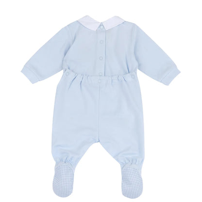 Boys Light Blue Embroidered Back Opening Babysuit