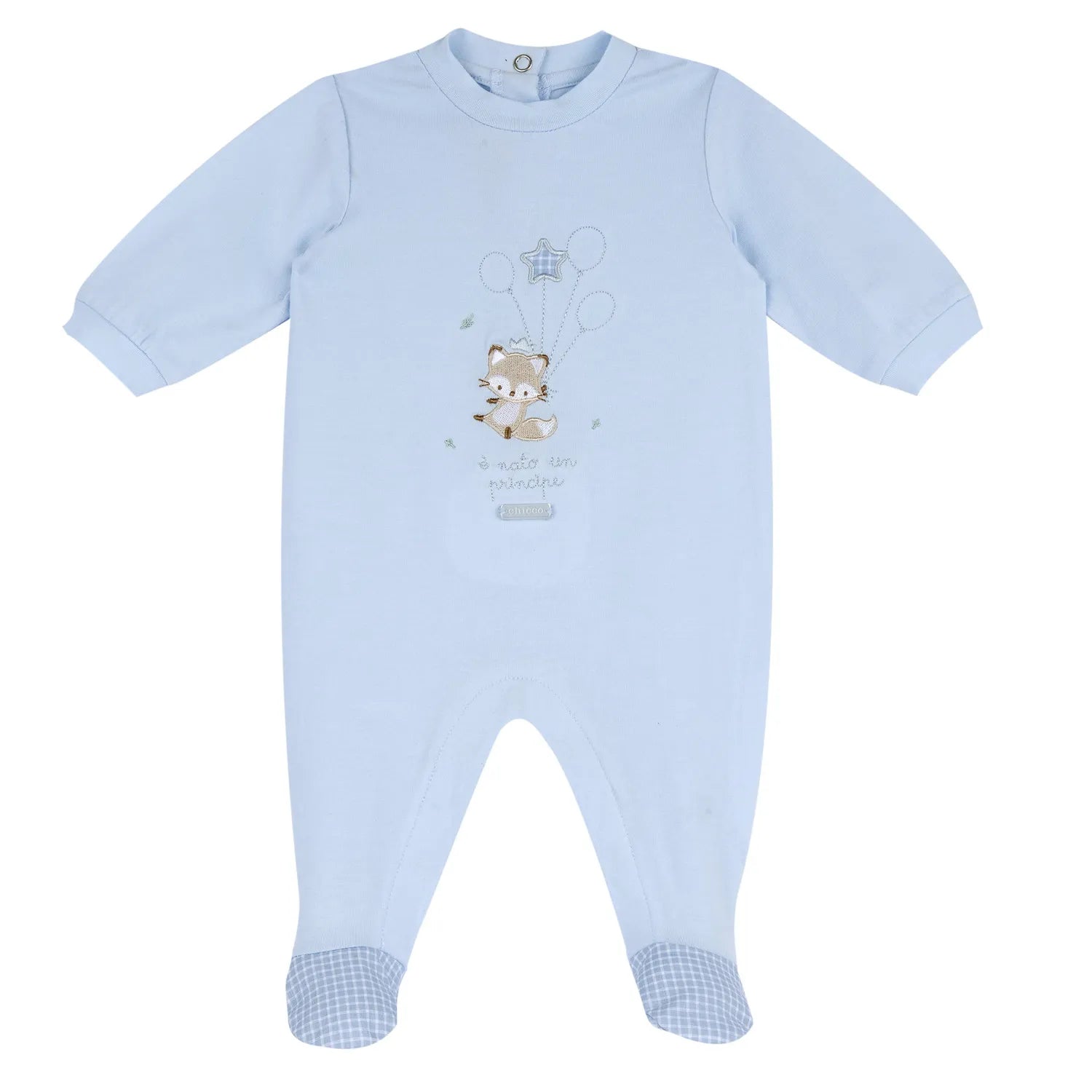 Boys Light Blue Embroidered Leg Opening Babysuit