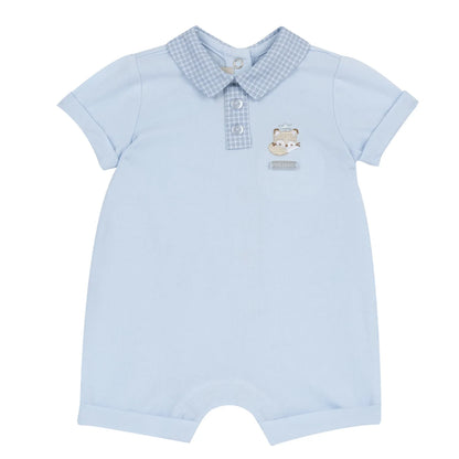 Boys Light Blue Embroidered Romper