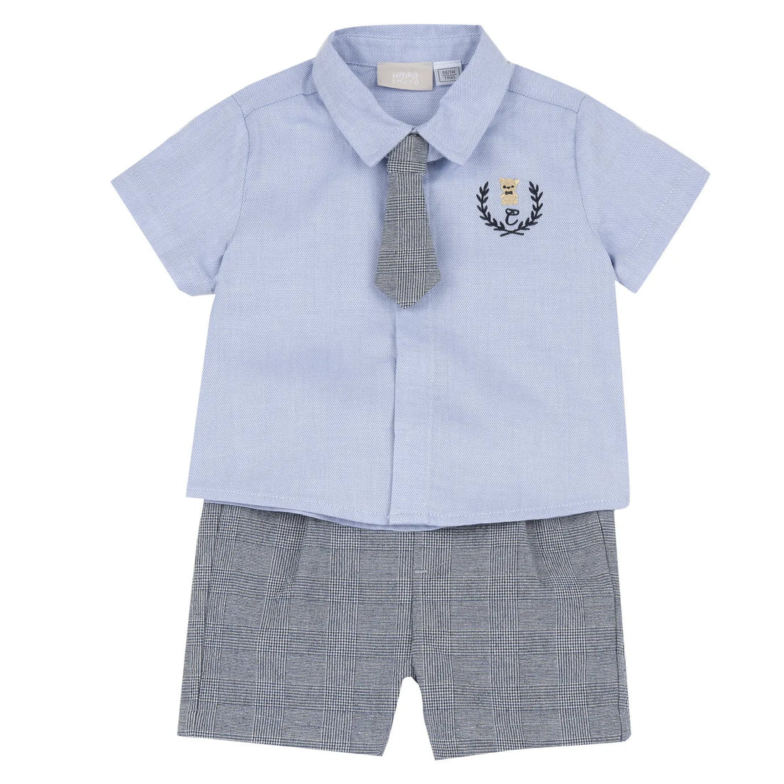 Boys Light Blue Embroidered Shirt with Shorts