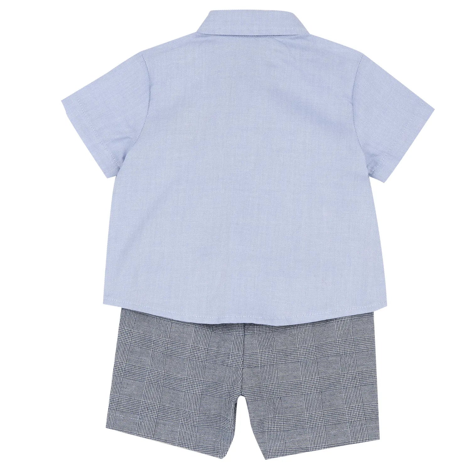 Boys Light Blue Embroidered Shirt with Shorts