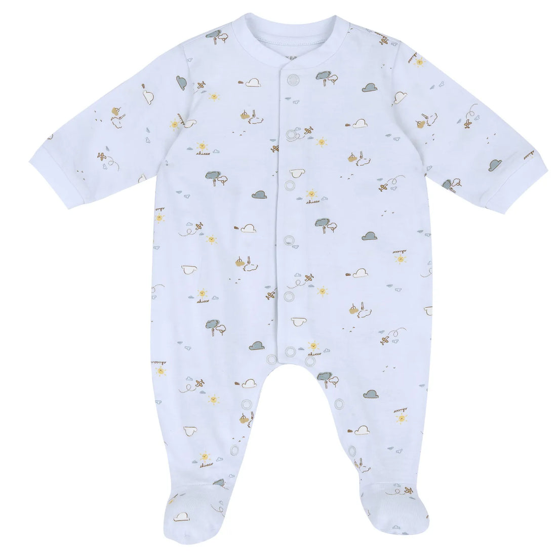 Boys Light Blue Printed Front Opening Babysuit