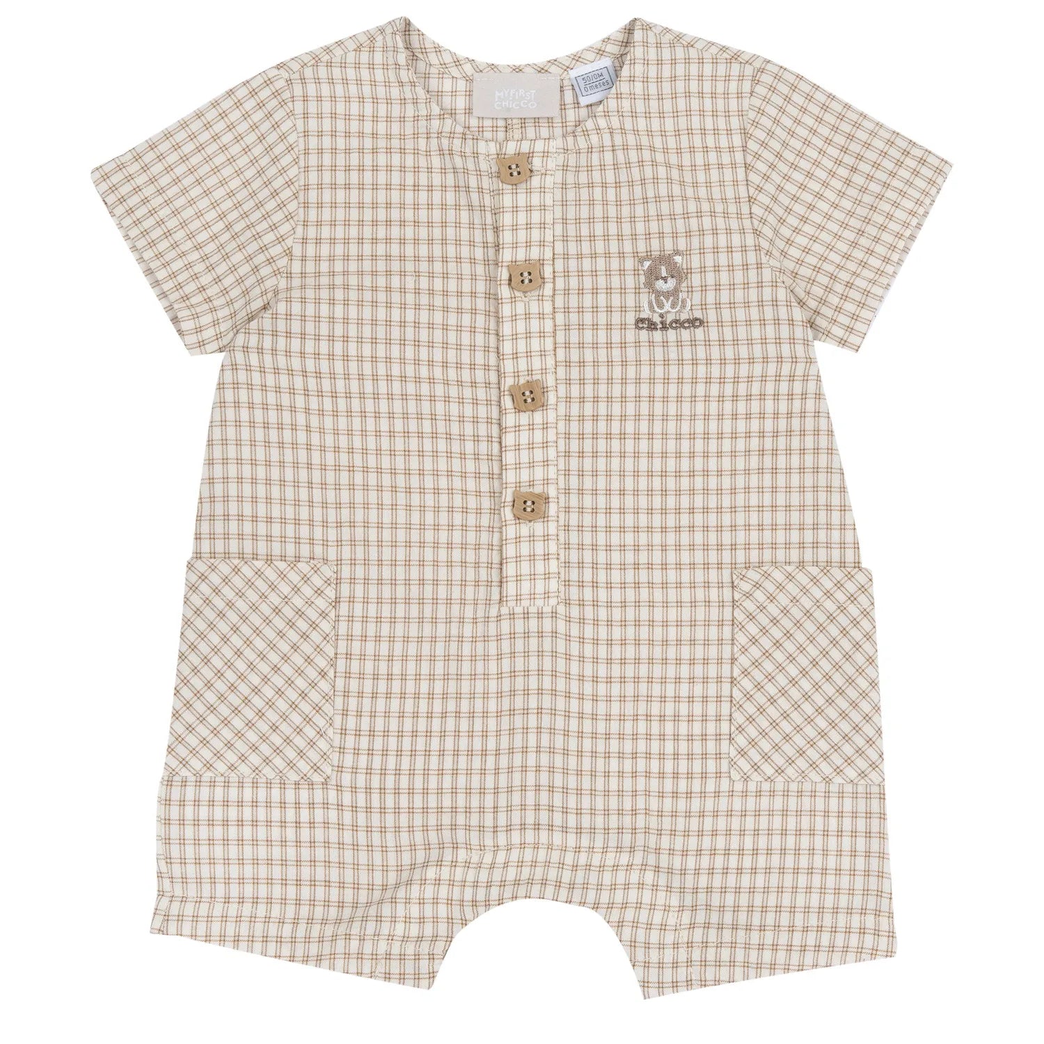 Boys Light Natural Checked Romper
