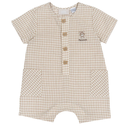 Boys Light Natural Checked Romper