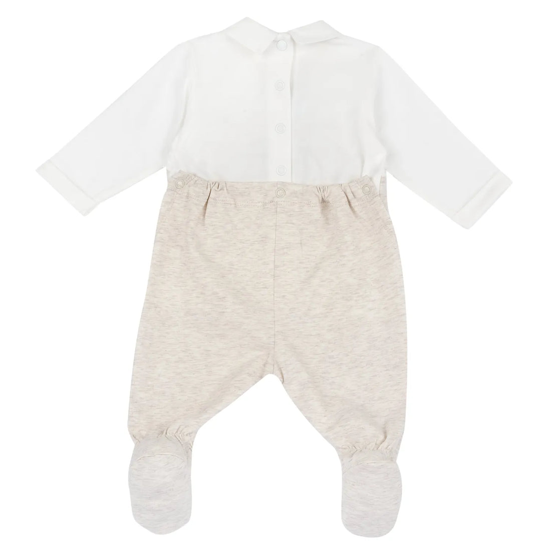 Boys Light Natural Embroidered Back Opening Babysuit