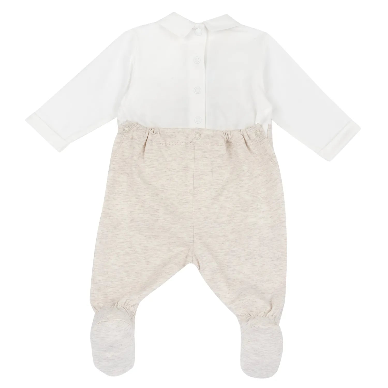 Boys Light Natural Embroidered Back Opening Babysuit