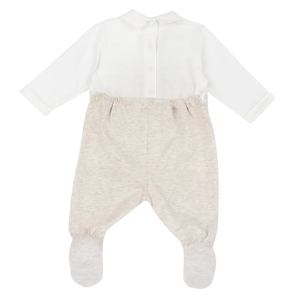 Boys Light Natural Embroidered Back Opening Babysuit