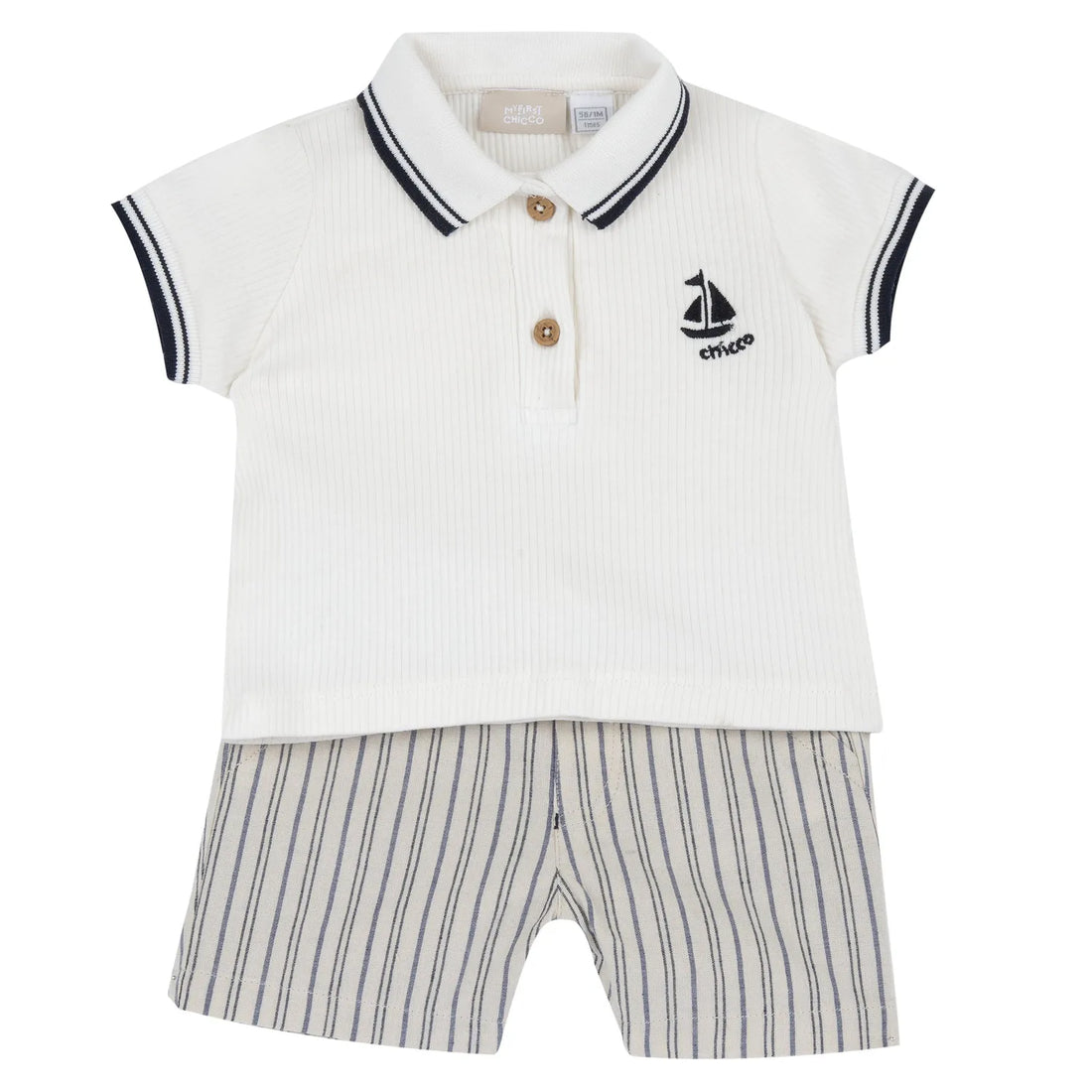 Boys Light Natural Embroidered Polo with Shorts