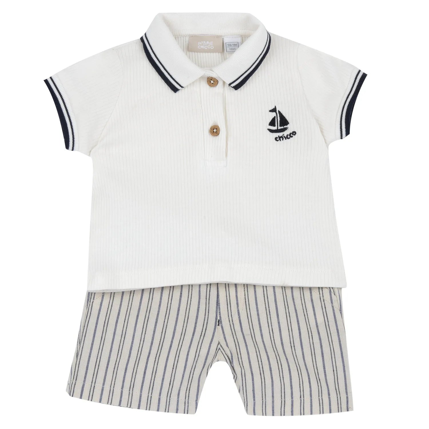 Boys Light Natural Embroidered Polo with Shorts