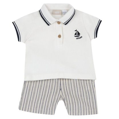 Boys Light Natural Embroidered Polo with Shorts