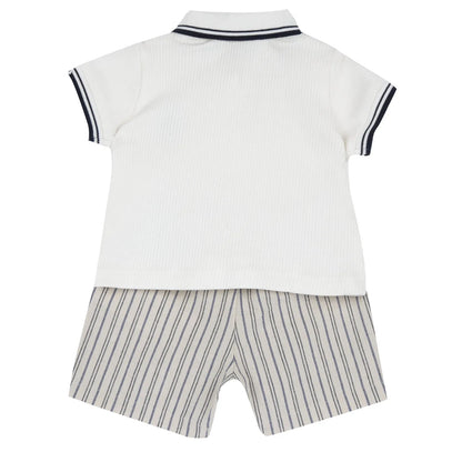 Boys Light Natural Embroidered Polo with Shorts
