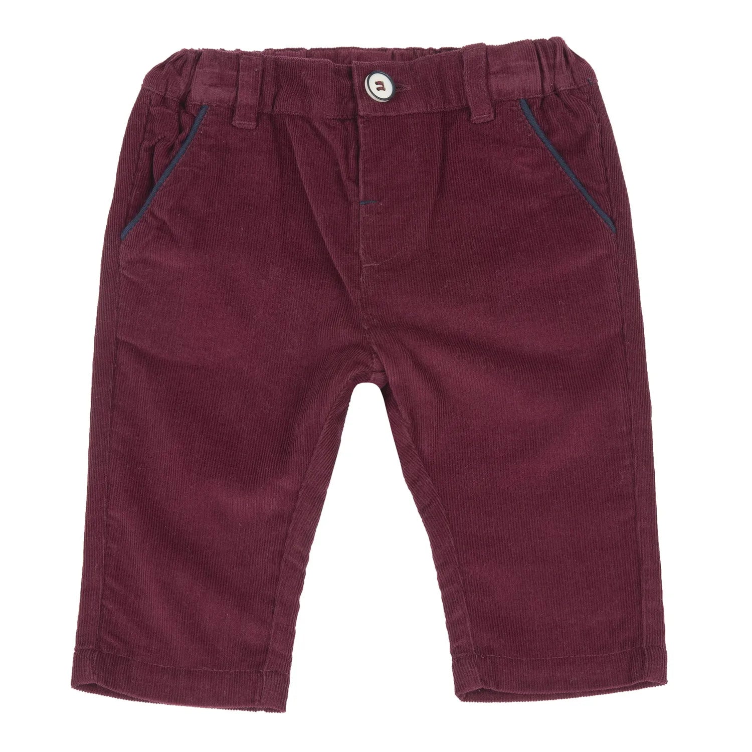Boys Maroon Solid Corduroy Trouser