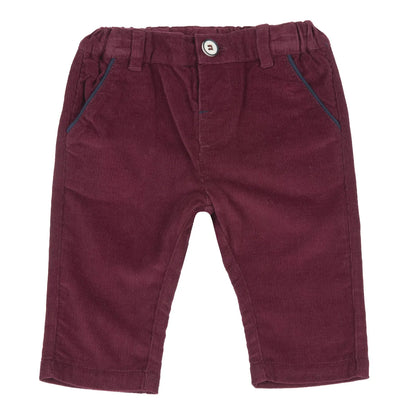 Boys Maroon Solid Corduroy Trouser