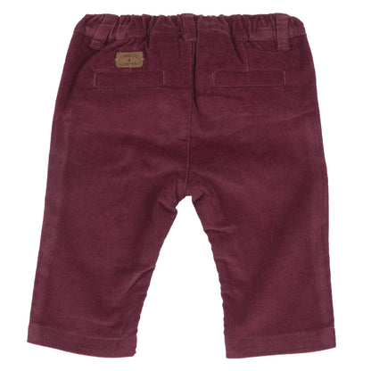 Boys Maroon Solid Corduroy Trouser