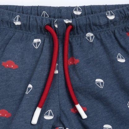 Boys Medium Blue Printed T-Shirt with Shorts