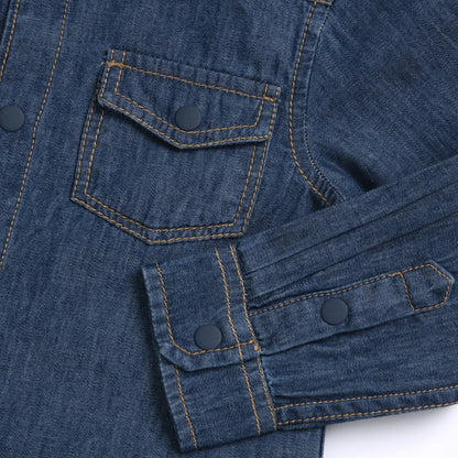 Boys Medium Blue Solid Denim Shirt