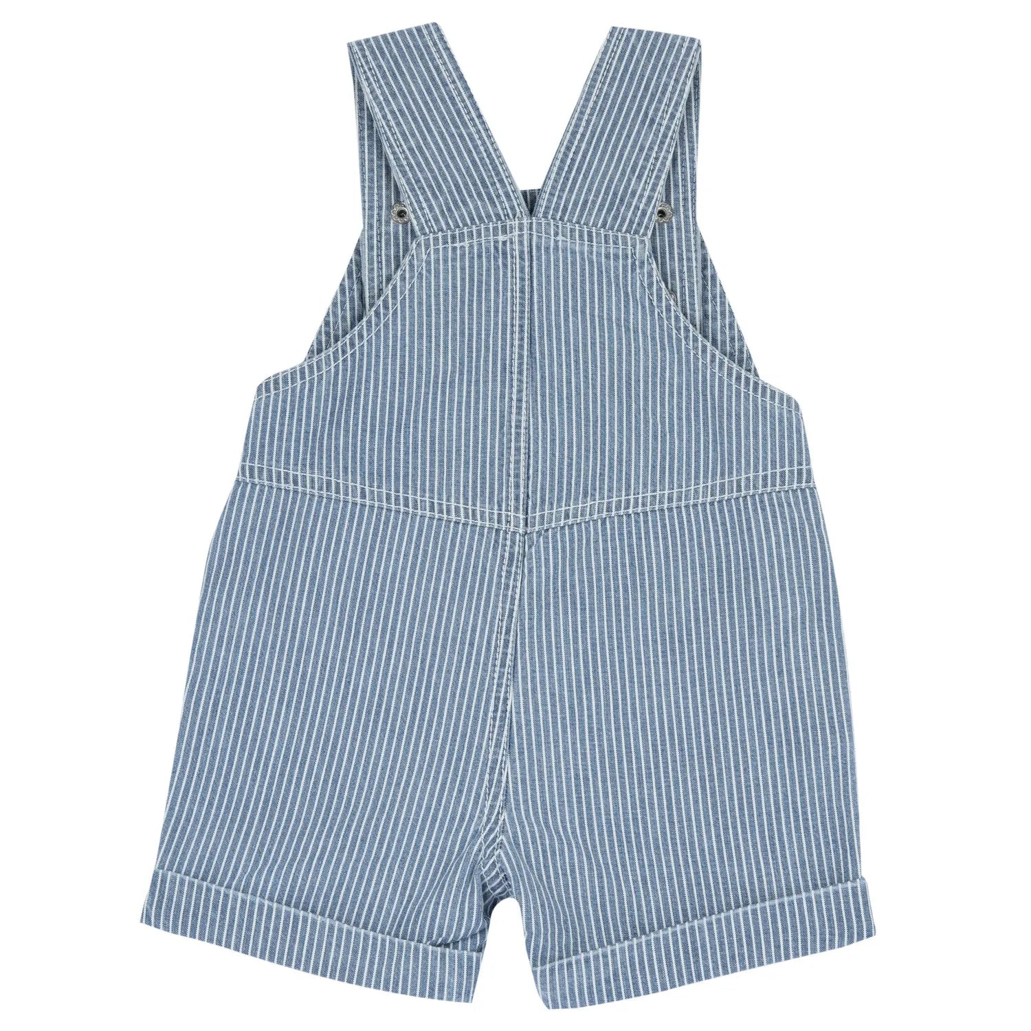 Boys Medium Blue Striped Short Dungaree