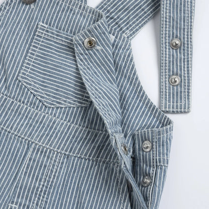 Boys Medium Blue Striped Short Dungaree