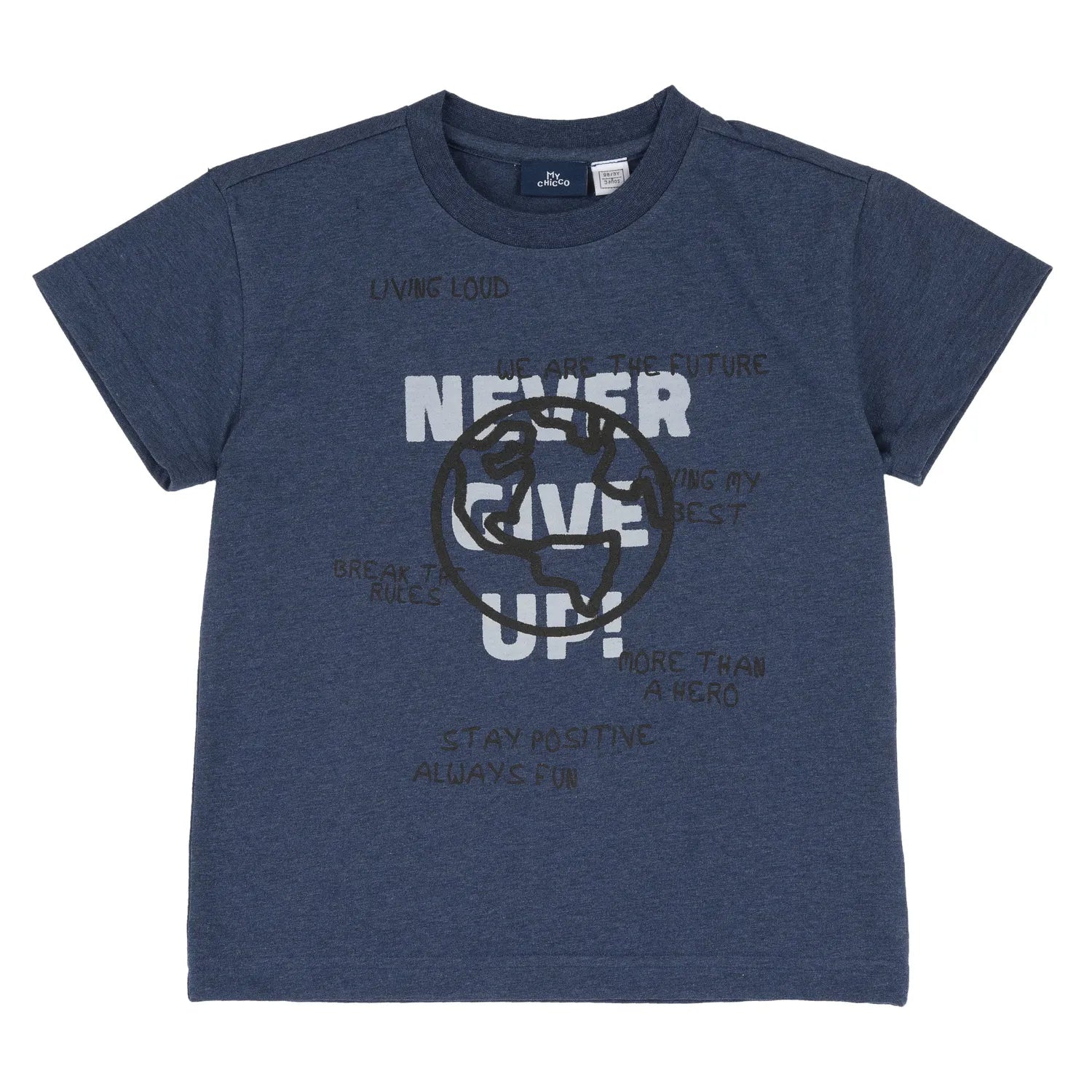 Boys Medium Blue Typography Printed T-shirt