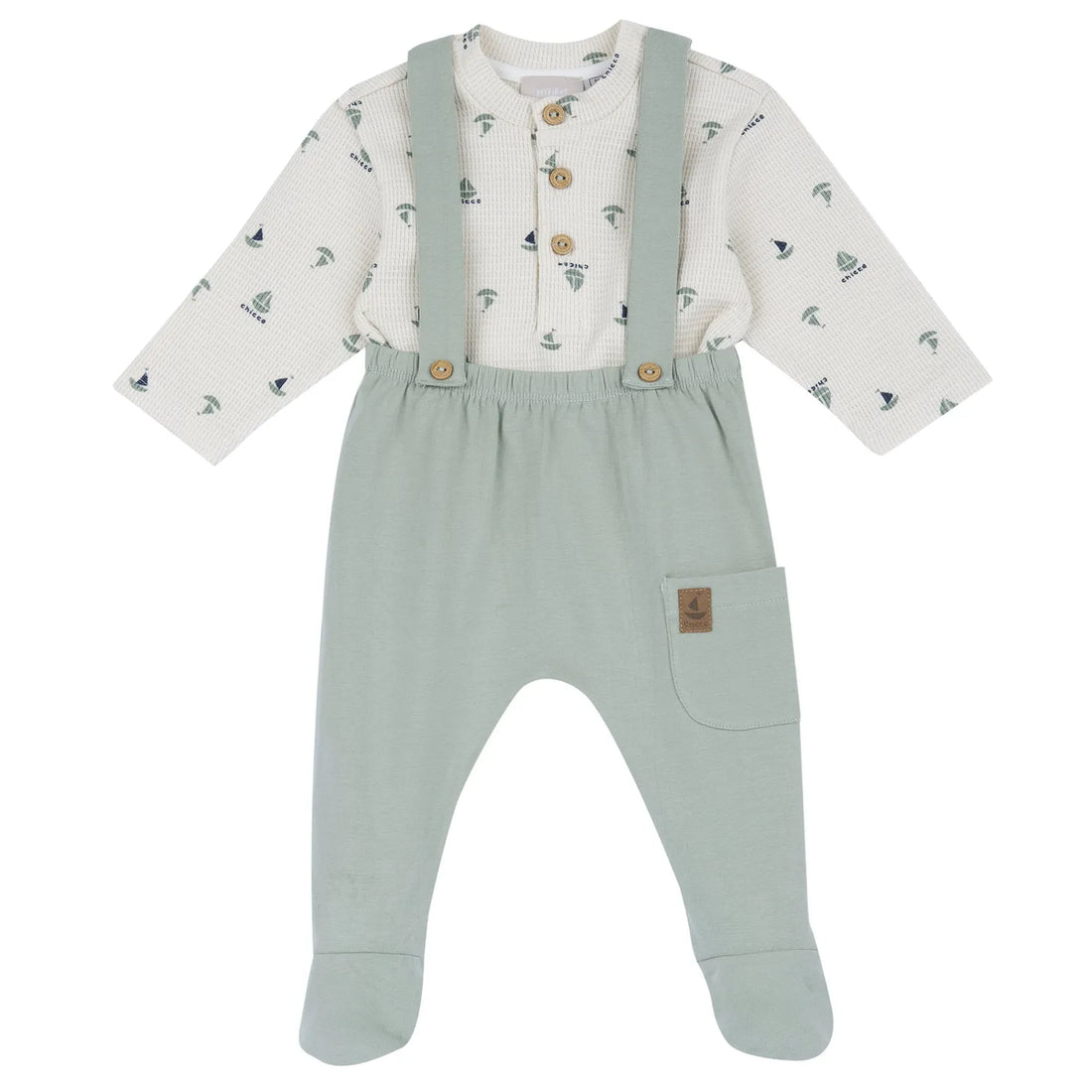 Boys Medium Green Printed Smock with Leggings