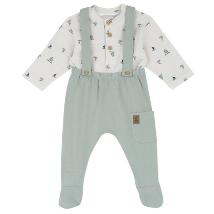 Boys Medium Green Printed Smock with Leggings