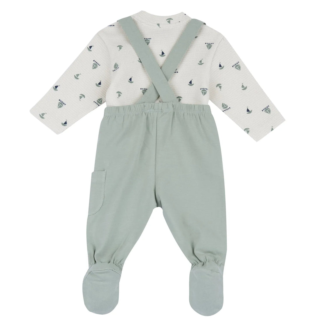 Boys Medium Green Printed Smock with Leggings