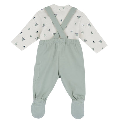 Boys Medium Green Printed Smock with Leggings