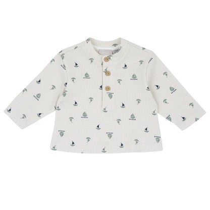 Boys Medium Green Printed Smock with Leggings
