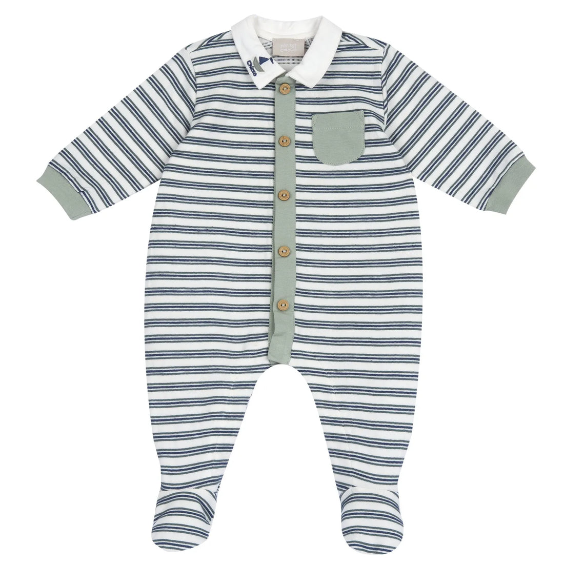 Boys Medium Green Striped Front Opening Babysuit
