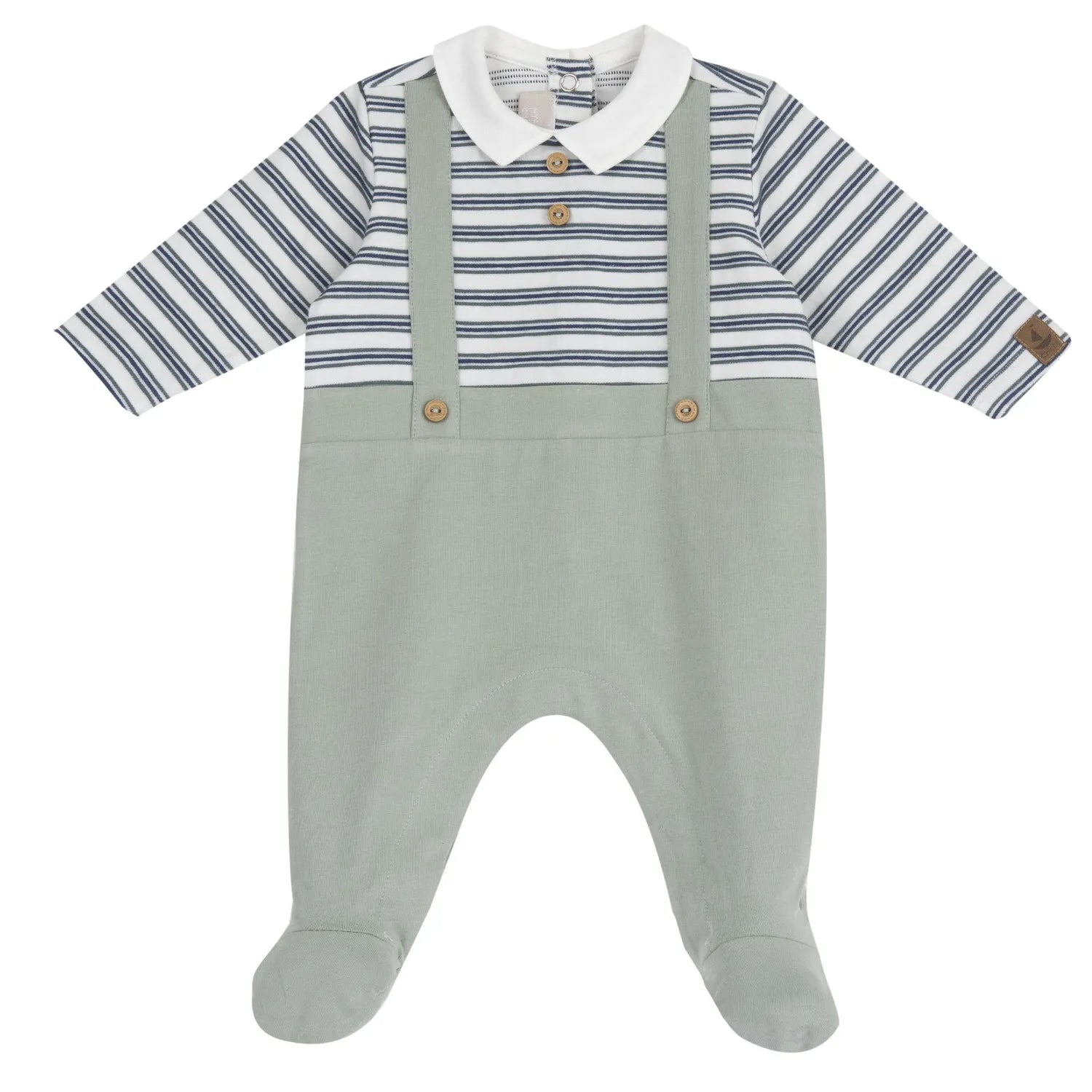Boys Medium Green Striped Leg Opening Babysuit