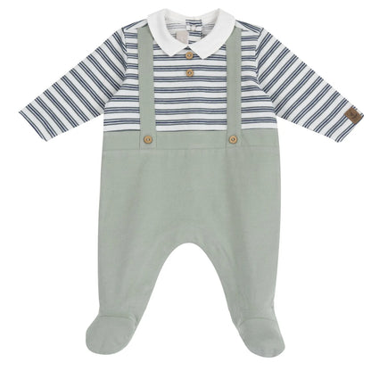 Boys Medium Green Striped Leg Opening Babysuit