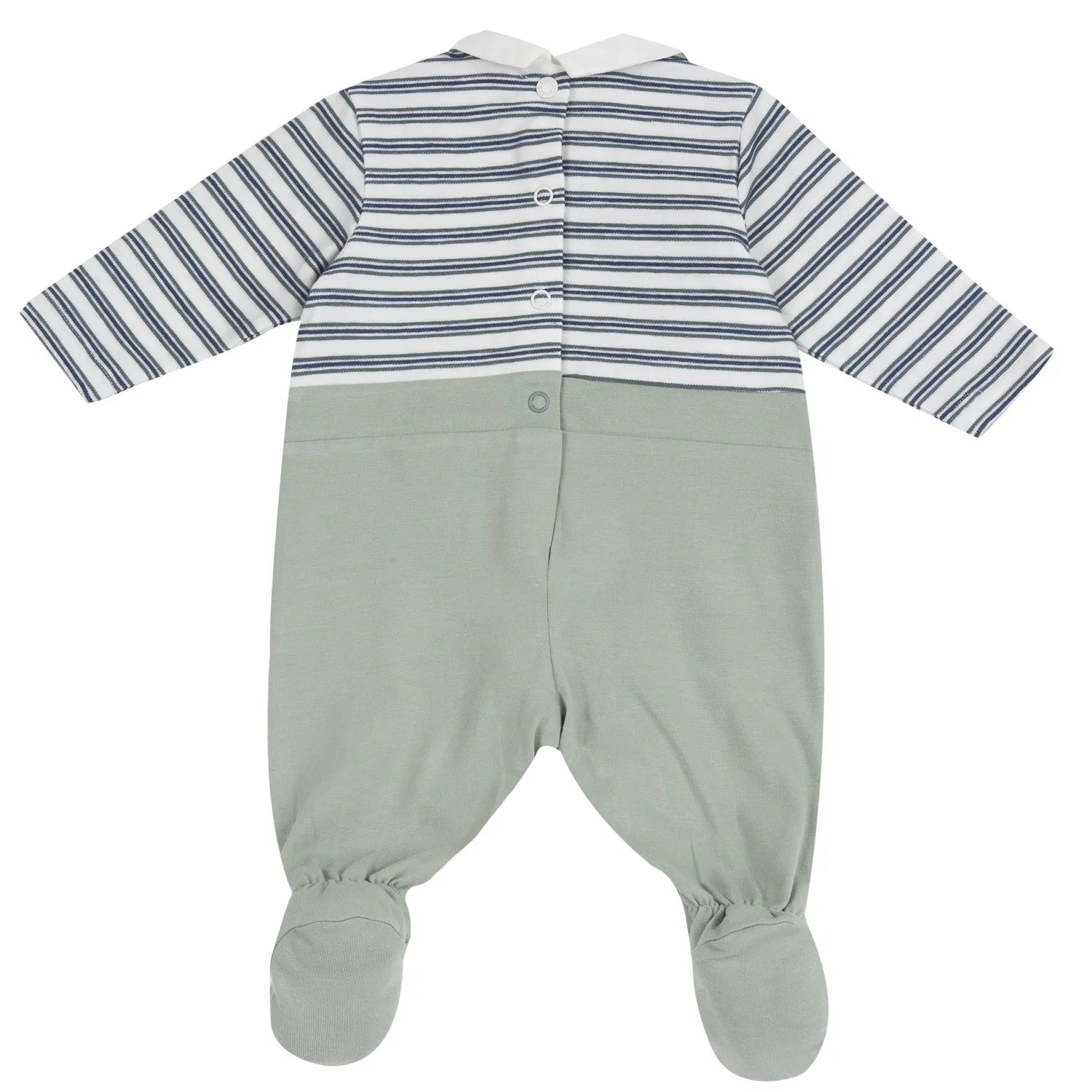 Boys Medium Green Striped Leg Opening Babysuit