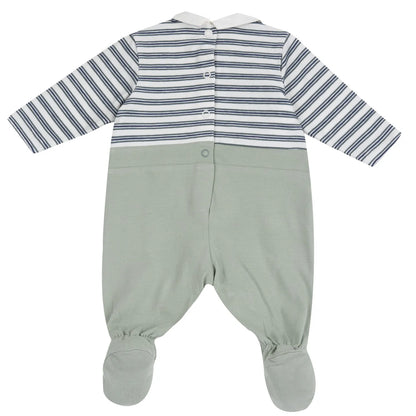 Boys Medium Green Striped Leg Opening Babysuit